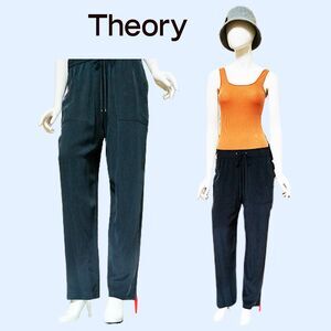 THEORY NEW CORTLANDT R CONCORD Summer Silk Drawstring Straight Leg Pant L
